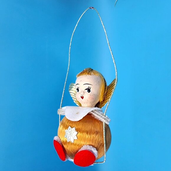 Vintage 1960s Pink Satin Ball Angel Ornament Foil Wings Spun Cotton Composite v5 - Picture 6 of 9